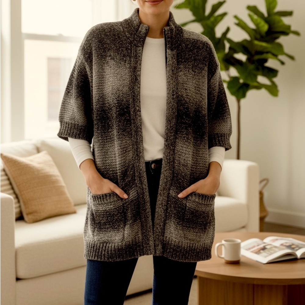 Chicos Chocolate Brown Ombré Rendevous Cardigan Long Lone Zip‎ Up Sweater